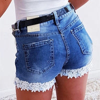 Denim Shorts with Lace Trimming