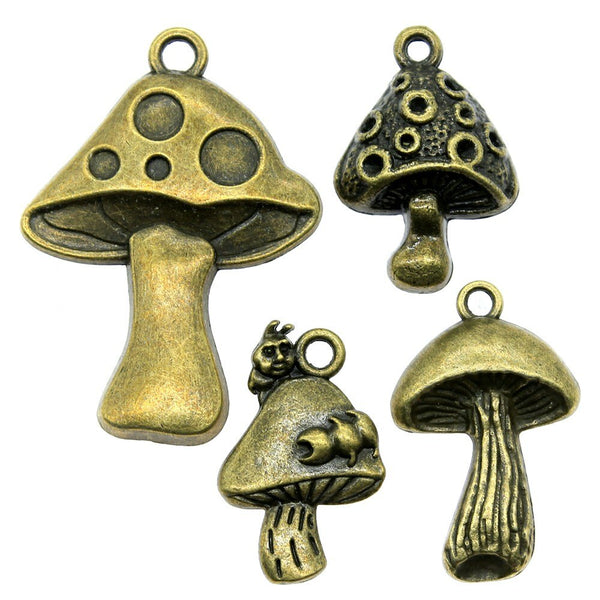 4pcs Bronze Mushroom Charms